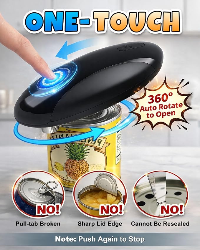 Electric Can Opener, One-Touch Hands Free Can Opener, Side-Cut Can Opener - Image 2