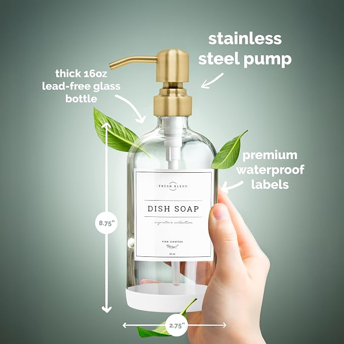 Vine Creations Clear Glass Soap Dispenser, 2 Pack Kitchen Soap Dispenser Set - Image 6
