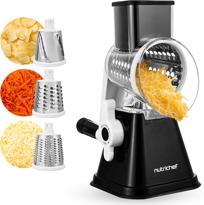 Nutrichef 3 in 1 Cheese Grater & Shredder | Strong Suction Base, Rotary Handle by NutriChef%E2%84%A2Kitchen