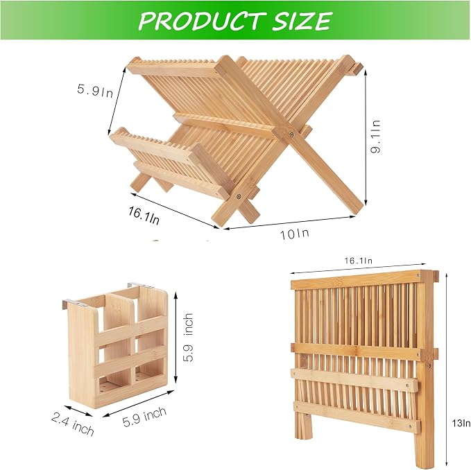 NOVAYEAH Bamboo Dish Drying Rack-2 Tier, Collapsible Small Dish Rack - Image 5