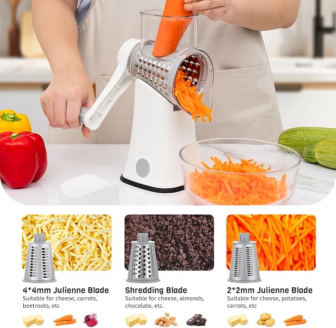 5-in-1 Rotary Cheese Grater Hand Crank, Vegetable Slicer Shredder - Image 4