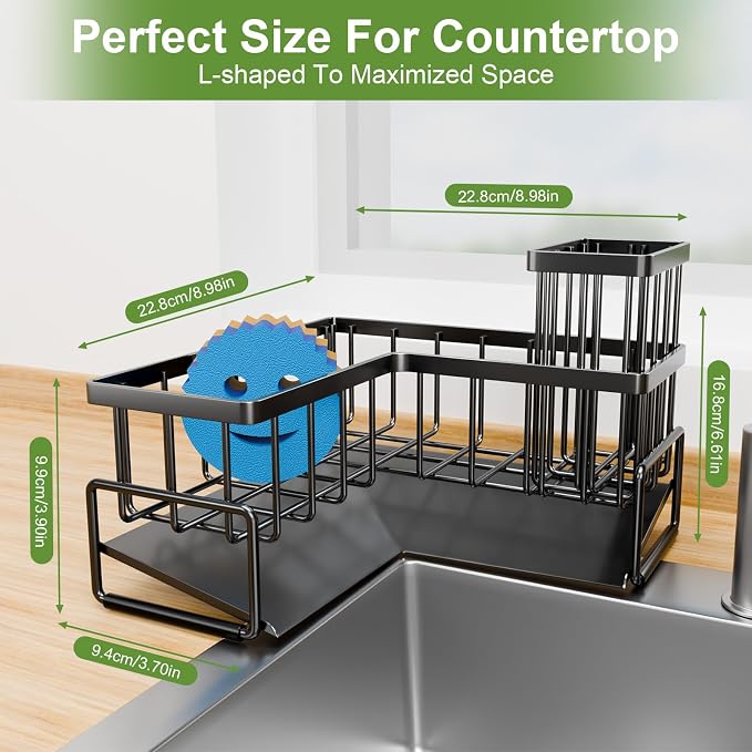 Fikoksol Large Sponge Holder for Kitchen Sink, 90-Degree Sink Caddy Organizer - Image 4
