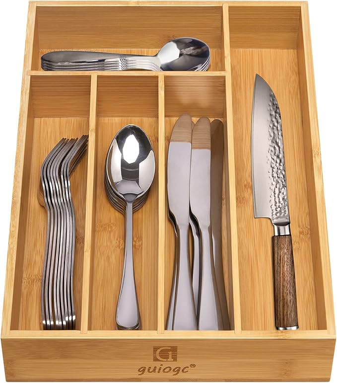 guiogc Kitchen Bamboo Silverware Drawer Organizer，Silverware Organizer and - Image 4
