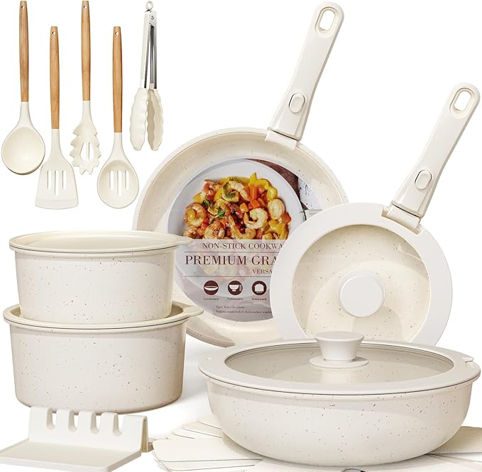 Astercook 21 Pcs Pots and Pans Set Non Stick, Ceramic Cookware Set Detachable by Astercook