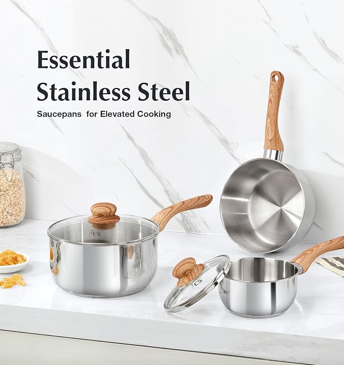 KOCH SYSTEME CS Stainless Steel Saucepan Set, 6 Piece Stainless Steel Pot 1QT & - Image 8