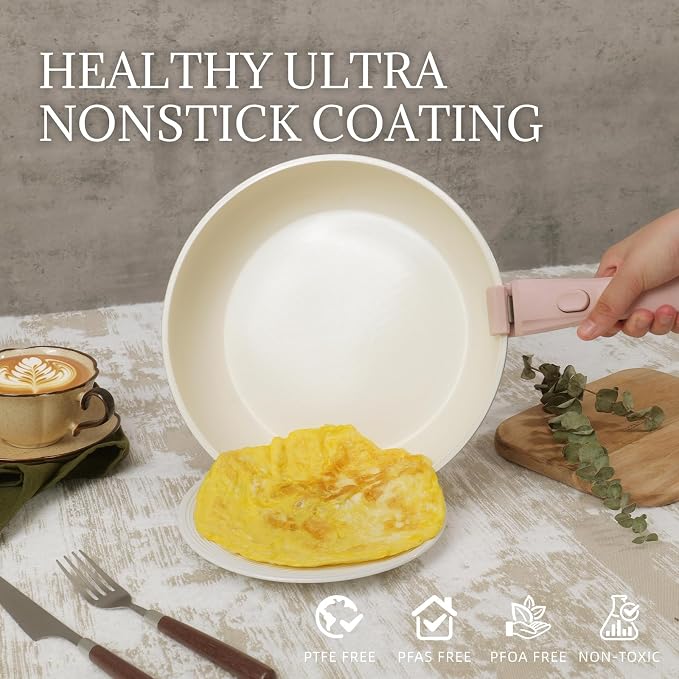 Ceramic Cookware Set Non Stick 8Pcs Pots and Pans Set Removable Handle - Image 3