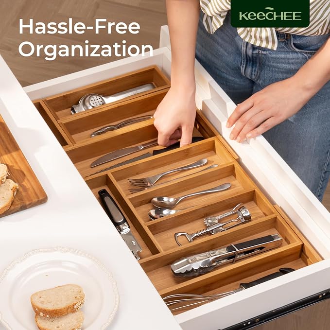 keechee 6-Piece Bamboo Drawer Organizer Set, 2.2" Deep Multi-Use Organizers - Image 9