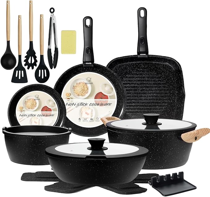 BECIGAR 23pcs Ceramic Pots and Pans Set, Nonstick Detachable Handle Cookware by BecigarCookware