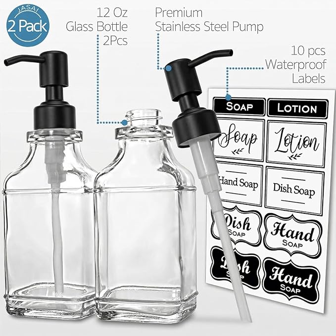 JASAI 2Pack Glass Soap Dispenser - Image 3