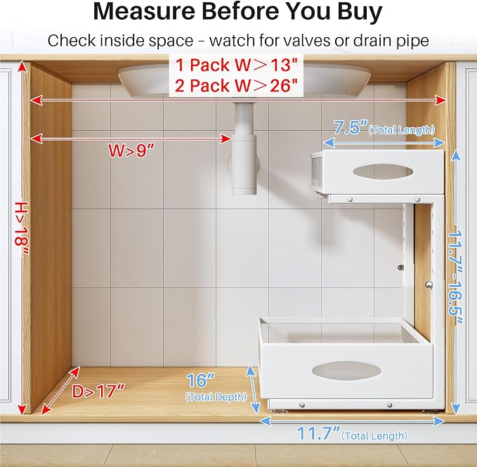 Under Sink Organizer, 2 Pack 2 Tier Pull Out Under Cabinet Organizer Shelf - Image 2