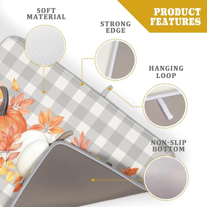 Fall Dish Drying Mat for Kitchen Counter Autumn Orange White Pumpkins Festival - Image 4