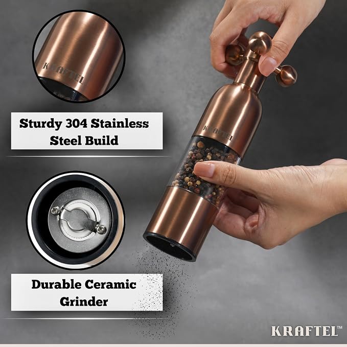 Premium 8" Salt and Pepper Grinder 2PK. Large Peppermill - Image 4