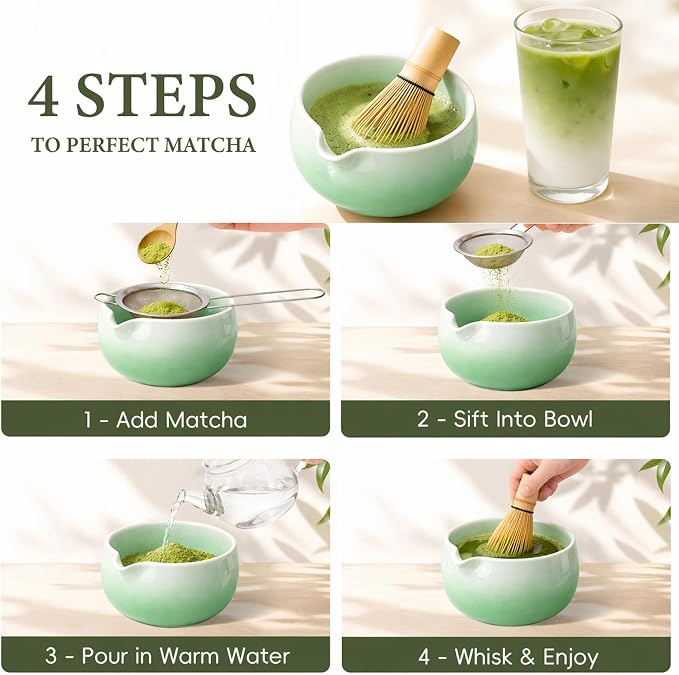 Matcha Whisk Set, Ceramic Matcha Set Includes Bowl & Holder, Bamboo Whisk - Image 4