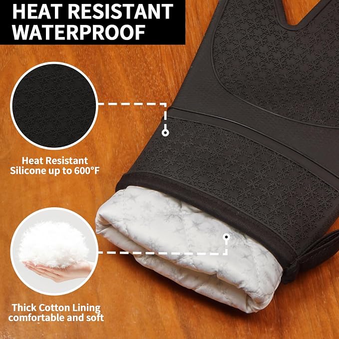 Hovico Silicone Oven Mitts, Heat Resistant 500F Kitchen Mitts 2PCS, 11.6" - Image 3