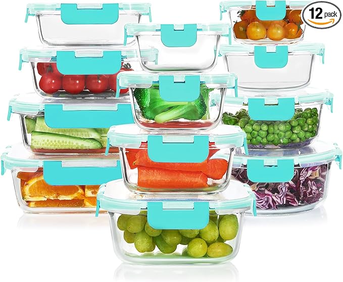 KOMUEE 24 Pieces Glass Food Storage Containers Set, Meal Prep Containers by KOMUEEUS