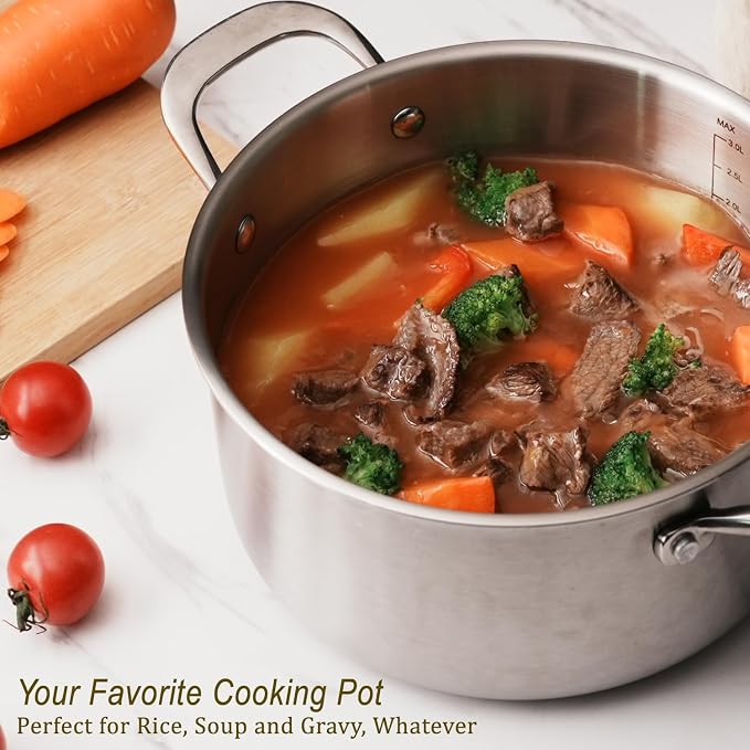 5 QT Saucepan with Lid, 3-Ply Stainless Steel Stockpot, Induction Compatible - Image 7