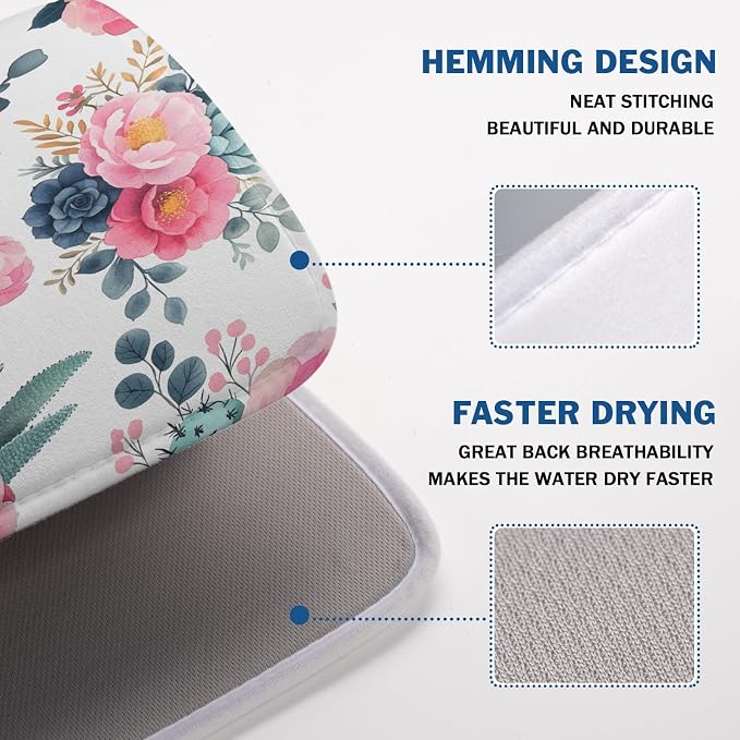 Spring Floral Dish Drying Mat for Kitchen Counter Spring Summer Flowers Kitchen - Image 4