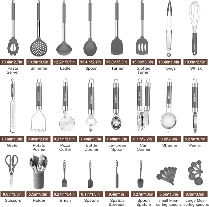 Kitchen Utensils Set-Silicone Cooking Utensils-32pcs Non-Stick Silicone Cooking - Image 2