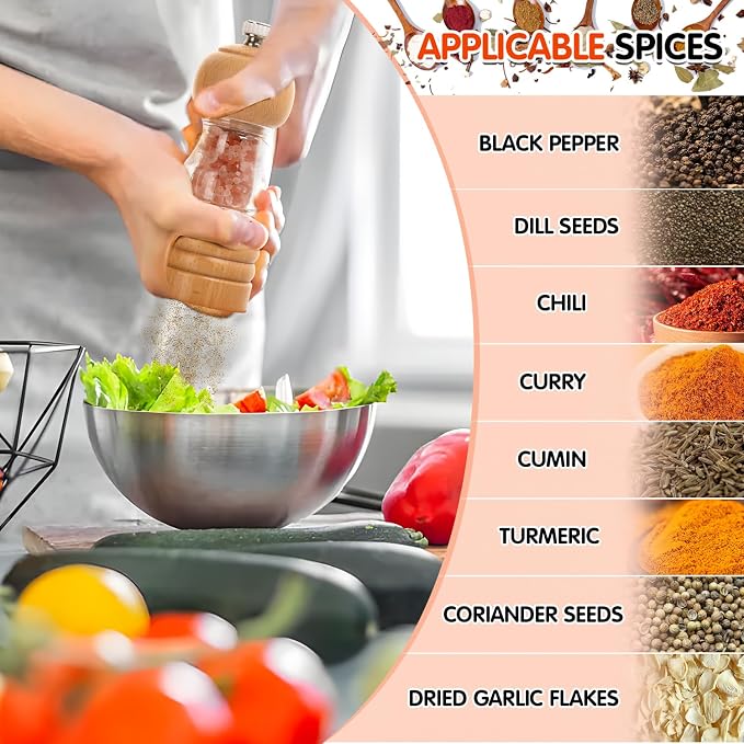 Salt and Pepper Grinder Set, Refillable and Adjustable Grinder - Image 4