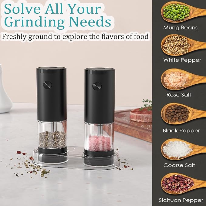 Electric Salt and Pepper Grinder Set, Automatic Salt Pepper Mill Grinder - Image 7