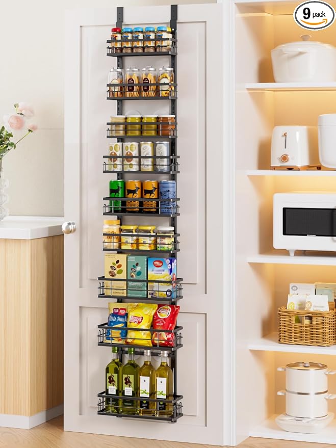 Delamu 9-Tier Over the Door Pantry Organizer, Adjustable Pantry Door Organizers by DELAMU