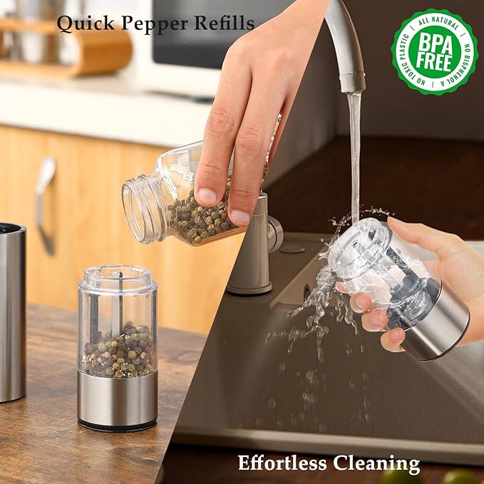 Electric Salt and Pepper Grinder Set, USB Rechargeable, Stainless Steel - Image 6
