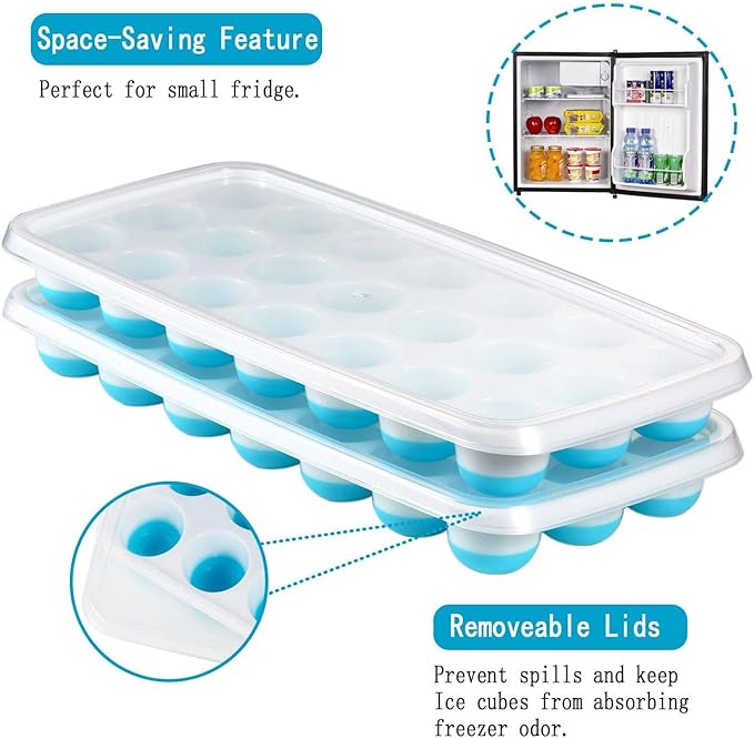 Ice Cube Trays Easy Release-Odor free, Spill Resistant Lid Included, 2 Pack - Image 3