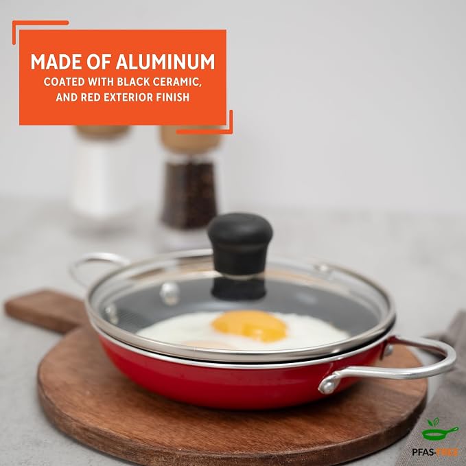 IMUSA Mini Fry Pan 5.8” Nonstick Skillet, Caribbean Red Ceramic Egg Pan - Image 3