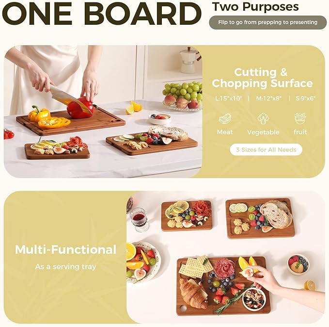 Bamboo Cutting Board for Kitchen – 3-Piece Wooden Boards - Image 6