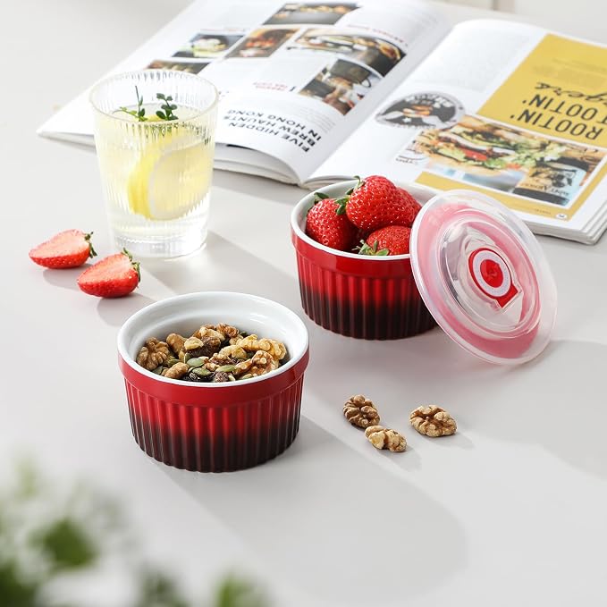vancasso 8 oz Ramekins with Lid, Porcelain Creme Brulee Souffle Dishes - Image 6