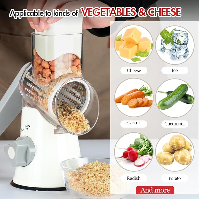 Ourokhome Rotary Cheese Grater Hand Crank, Kitchen Shredder Speed Mandolin - Image 8