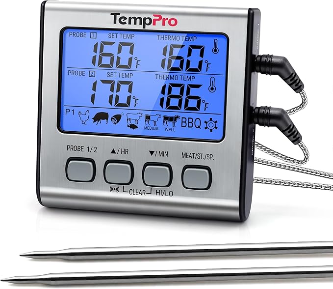 TempPro TP17 Dual Probe Digital Cooking Meat Thermometer Large LCD Backlight by TempPro