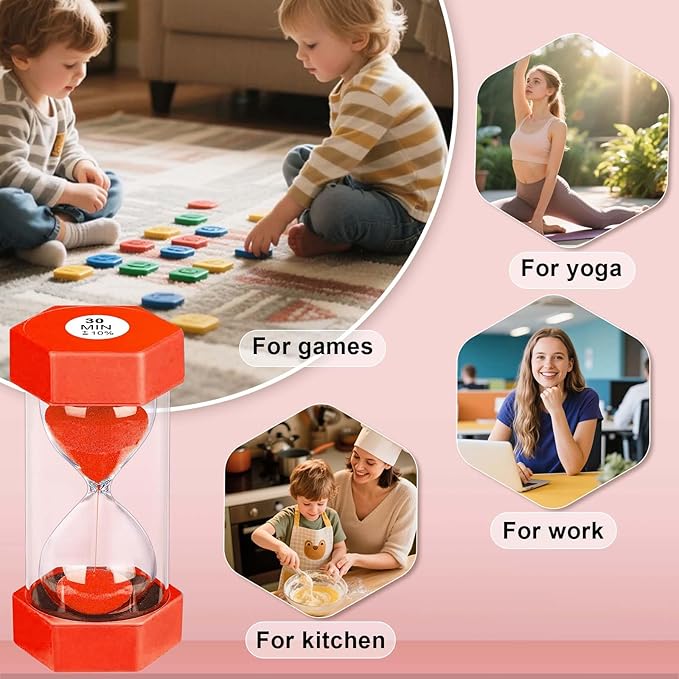 30 Minute Hourglass Sand Timer, Unbreakable Hexagon Sand Clock, Plastic Sand - Image 6