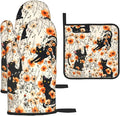 Orange Floral Pot Holders and Oven Mitts Set of 3, Cute Black Cat Kitchen by Unknown