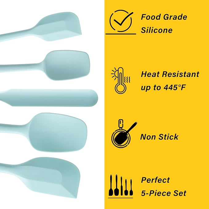 Silicone Spatula Set, 5 Piece Food Grade Rubber Spatulas - Image 3