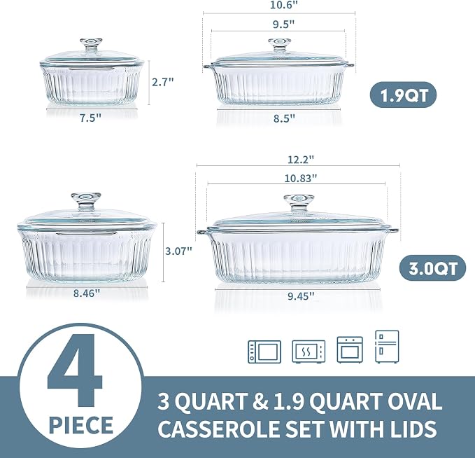 M MCIRCO 4-Piece Glass Casserole Baking Dish, 1.9 Qt and 3 Qt - Image 2