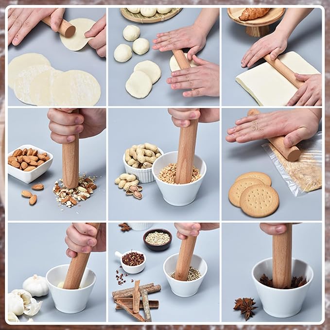 Patelai 20 Pieces Small Wooden Rolling Pin, Dumpling Dough Roller Wooden Mini - Image 5