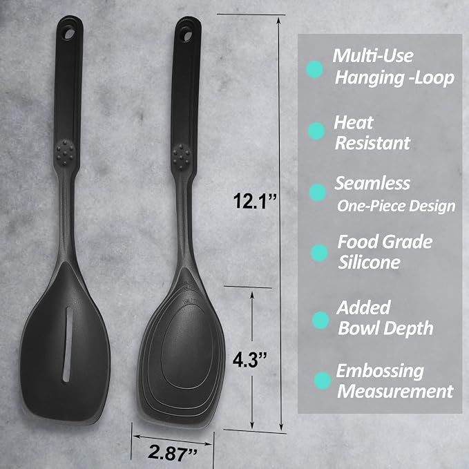 2 Pack Large Silicone Cooking Spoon, Non-Stick Slotted and Solid Spoon set - Image 2