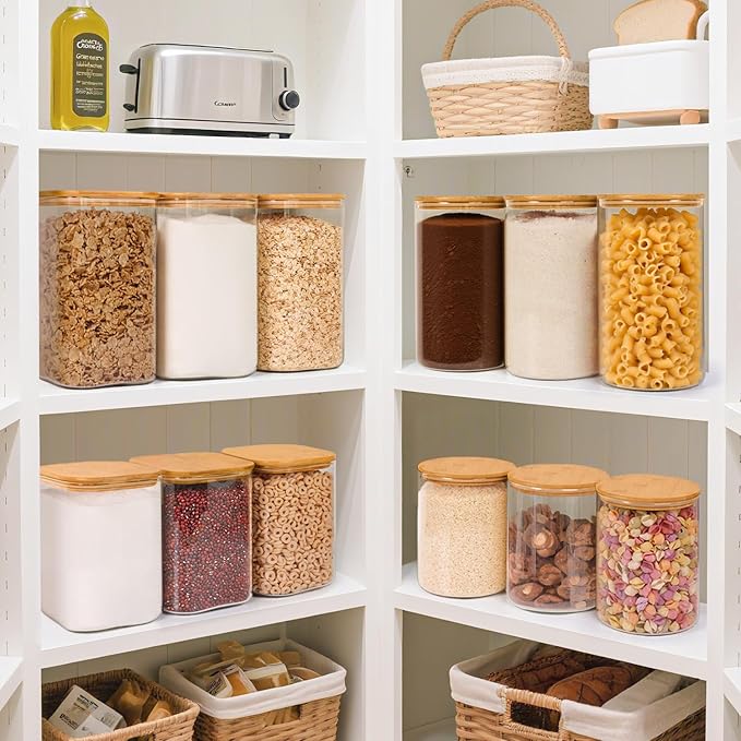 ComSaf Glass Pantry Storage Containers, 4.6Qt/1.6Qt Large Square Flour and - Image 5