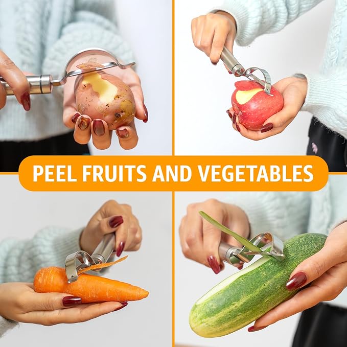 Potato Peeler Stainless Steel, Curved Multifunctional Vegetable Peeler - Image 8