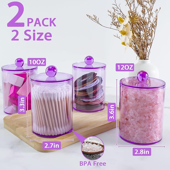 XIPENGKEJI 2 Pack Qtip Holder, Canister Apothecary Jar Set, Bathroom Jars - Image 2