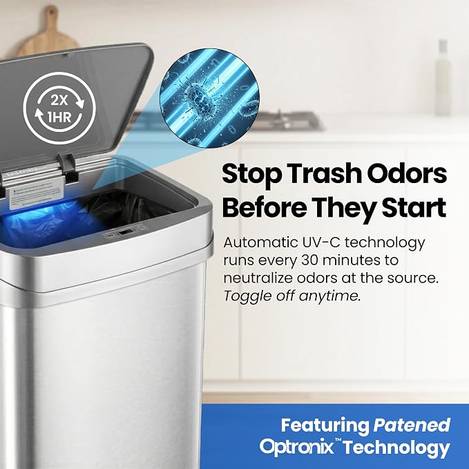 Ninestars 13 Gallon Odor Neutralizing Smart Trash Can, UV + Ozone Dual - Image 4