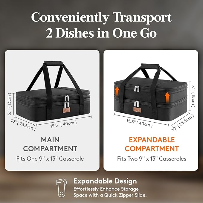 Lifewit Insulated Double Decker Casserole Carrier, Expandable Lasagna Lugger - Image 2