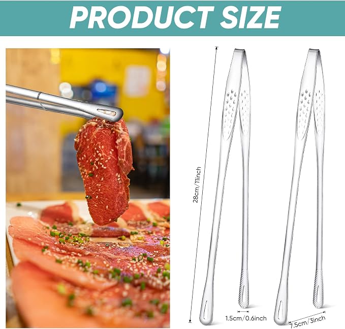 meekoo 6 Pcs 11 Inches Stainless Steel Korean BBQ Grill Tongs Japanese Barbecue - Image 2