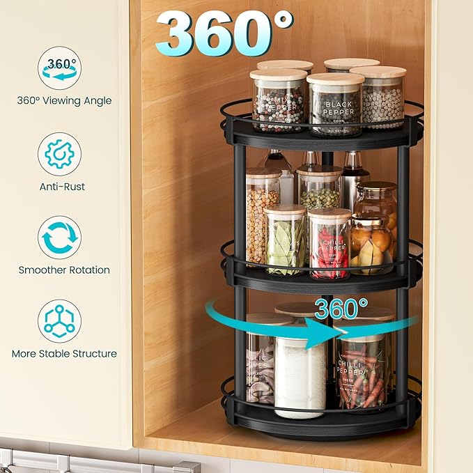 Snughome Lazy Susan Organizer, 3 Tier Rotating Spice Rack - Image 5
