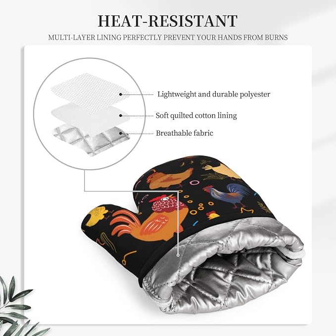 Chicken Silicone Oven Mitts Pan Mats Set of 2, Heat Resistant Gloves Potholder - Image 4