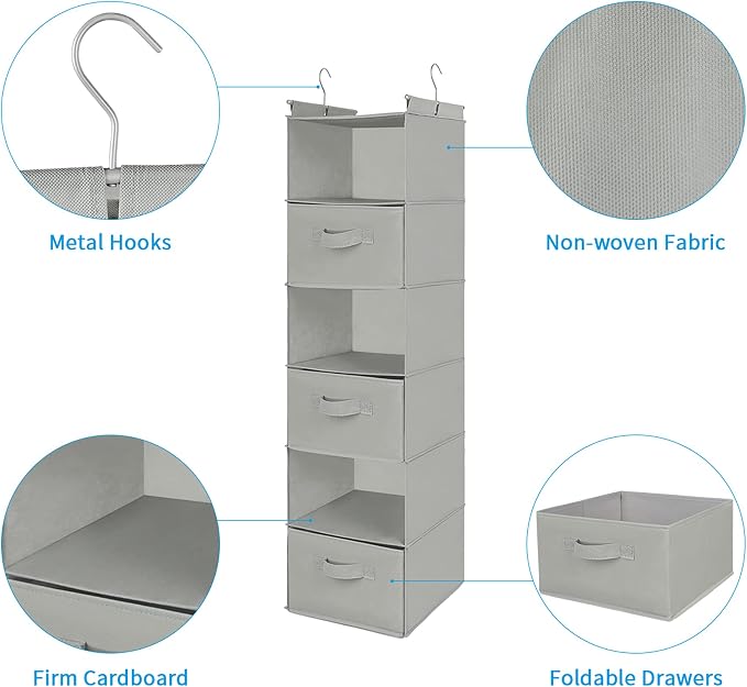 MAX Houser 6 Tier Shelf Hanging Closet Organizer, Closet Hanging Shelf - Image 9