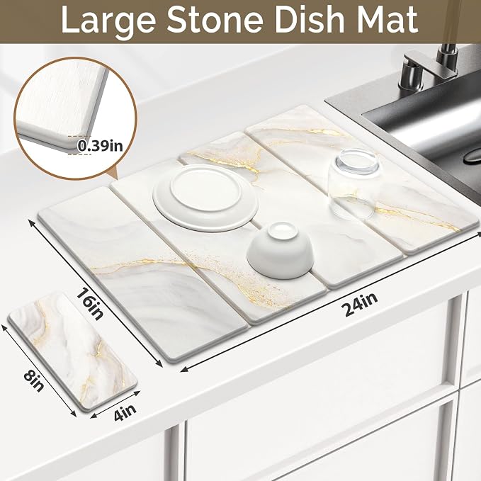 Large Stone Dish Drying Mat for Kitchen Counter, Foldable Water Absorbing - Image 2