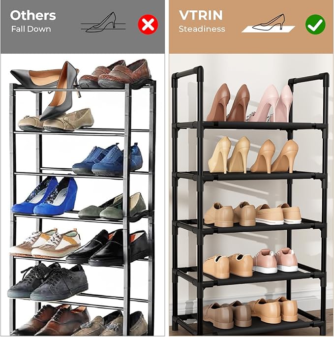 VTRIN 10 Tiers Tall Shoe Rack Holds 20-25 Pairs of Shoes Sturdy Vertical Shoe - Image 6