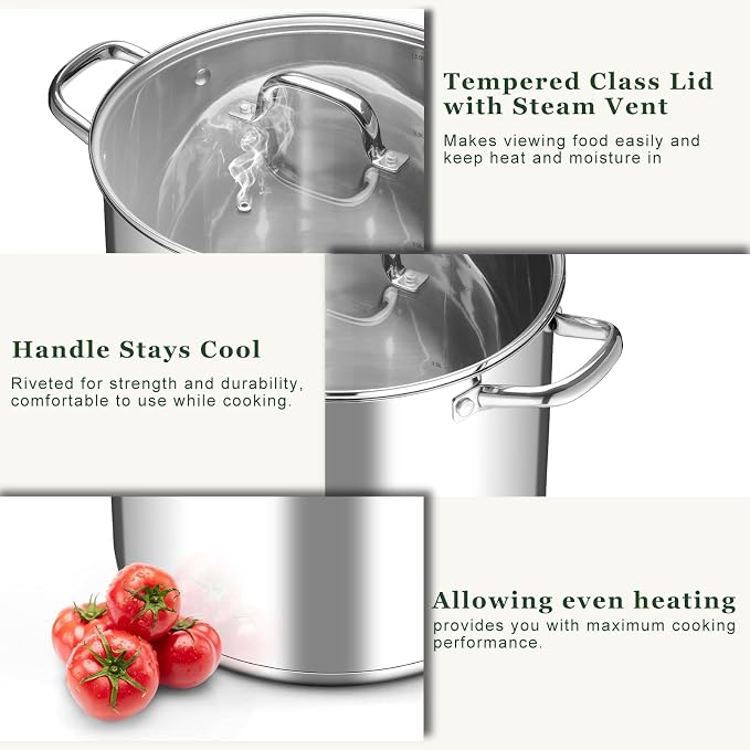 Leonyo 14 Quart Stock Pot with Lid, Stainless Steel StockPot with Lid, Tri-ply - Image 6